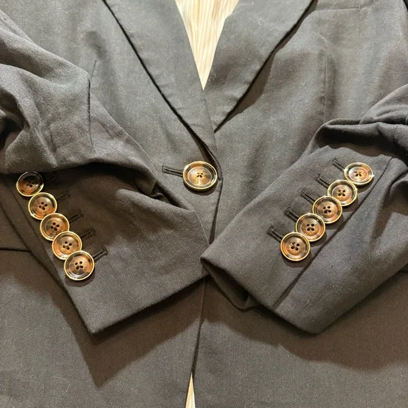 Veronica Beard Aaliyah Linen Black Dickey Blazer Jacket Ruched sleeves, Sz 8 - Picture 6 of 14